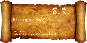 Biringer Kál névjegykártya