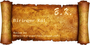 Biringer Kál névjegykártya